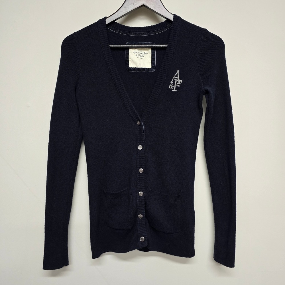 Abercrombie & Fitch Cardigan Womens M Blue Y2K Preppy Dark Academia